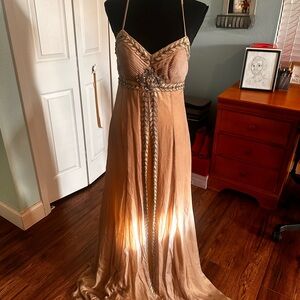 Sue Wong Tan Maxi Dress with Embellished Details
